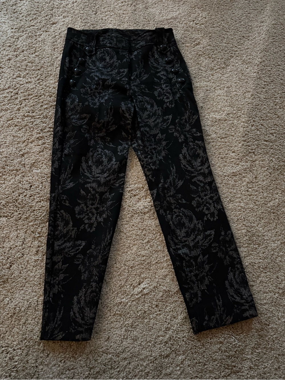 White House Black Market Black Metallic Floral Straight Pants